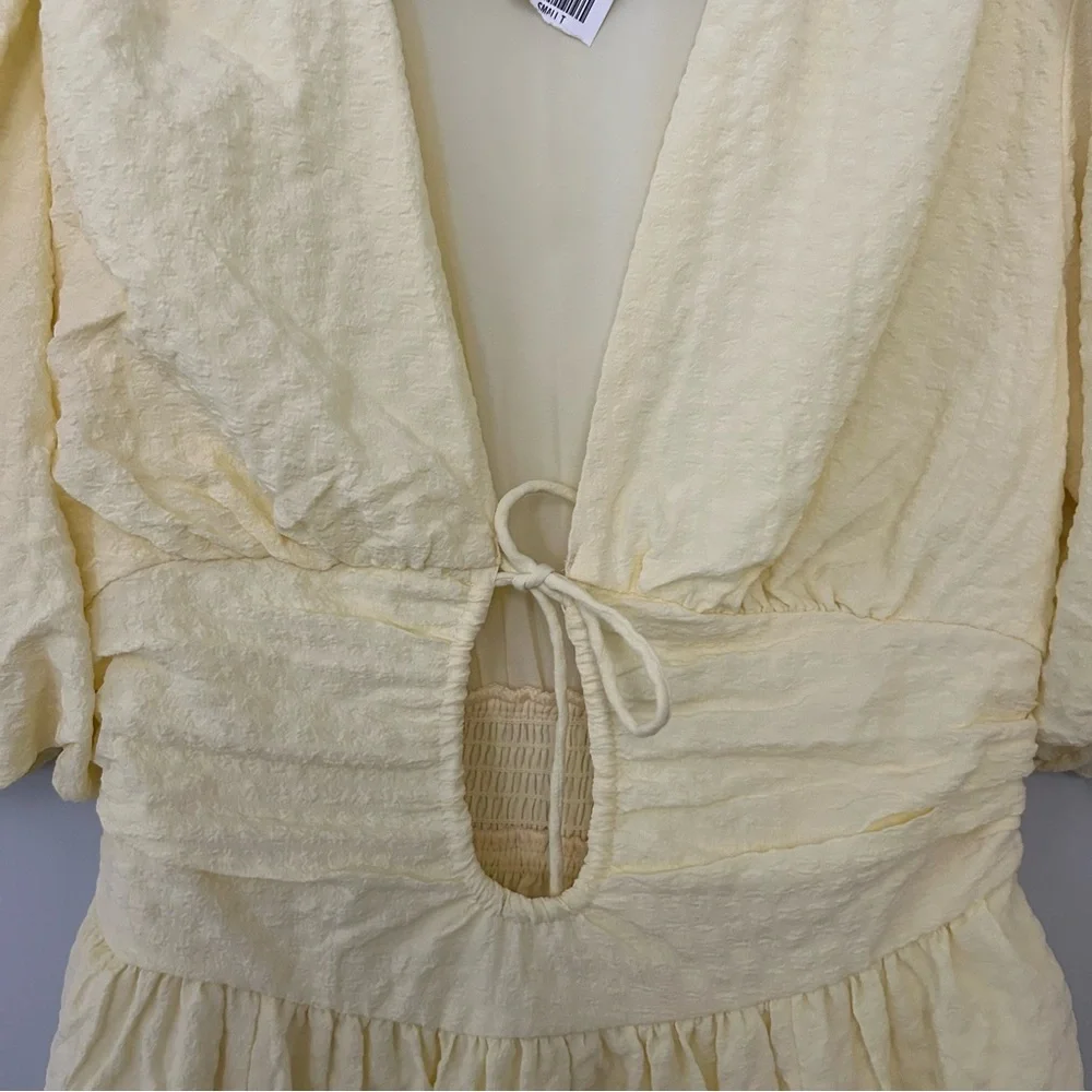 Abercrombie & Fitch Pale Yellow Textured Midi Dress